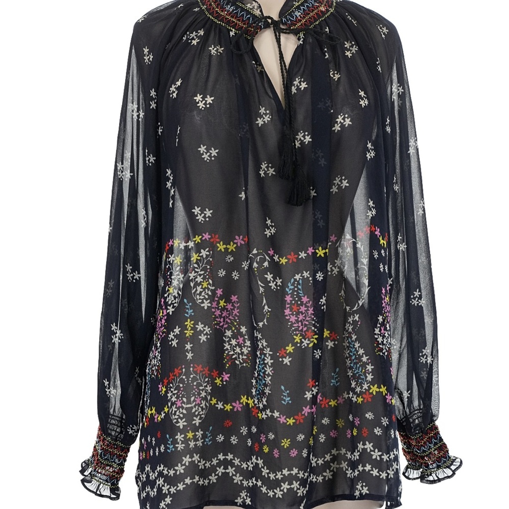 CAbi Blooming Balloon Sleeve floral embroidered tunic blouse M - Picture 2 of 8
